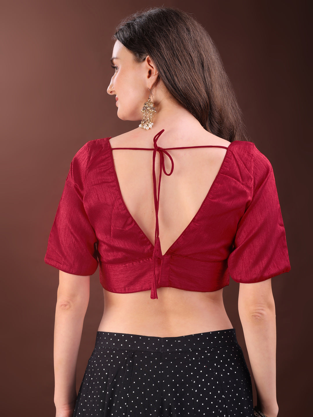 Red colour dupion half sleeves blouse